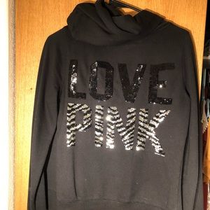 VICTORIAS SECRET PINK black sequined zip up hoodie